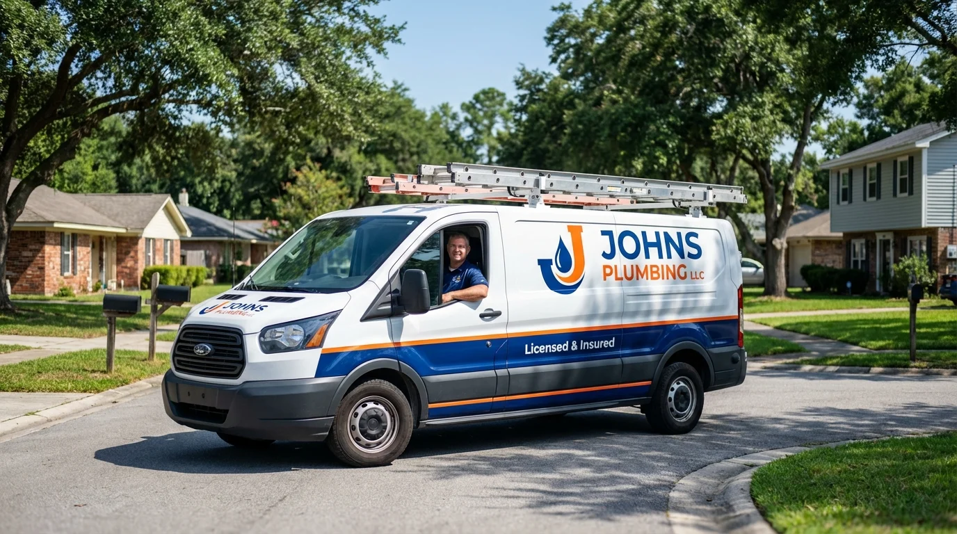 Johns Plumbing LLC service van in Tamworth, NH