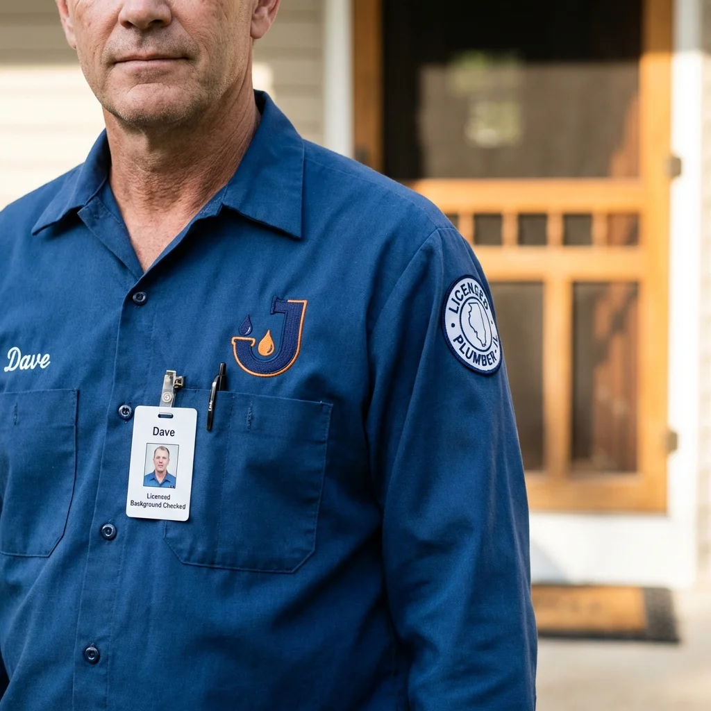 Licensed plumber showing ID badge in Tamworth, NH