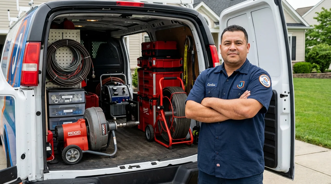 Professional drain cleaning equipment and Johns Plumbing LLC plumber in Tamworth