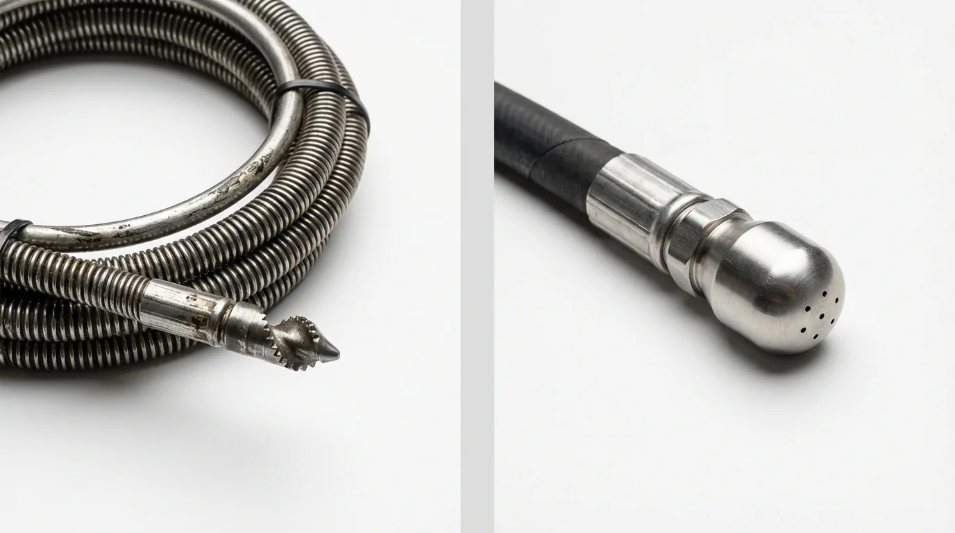 Drain snake cable and hydro jetting nozzle used for drain cleaning in Tamworth, NH